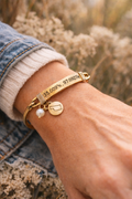 Oklahoma Coordinates Bracelet – Custom Engraved GPS Bangle with Oklahoma Charm & Pearl – Handcrafted Western Jewelry – Ranch Lifestyle™
