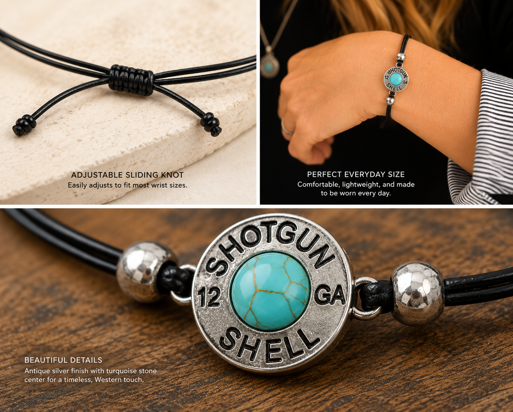 Handmade Shotgun Shell Bracelet | Western Turquoise Leather Cord Bracelet