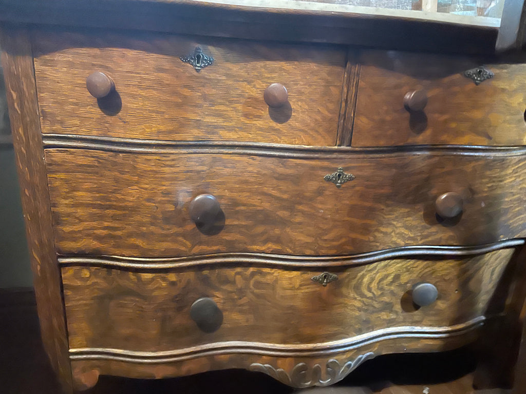 Antique Tiger Oak Dresser with Original Mirror