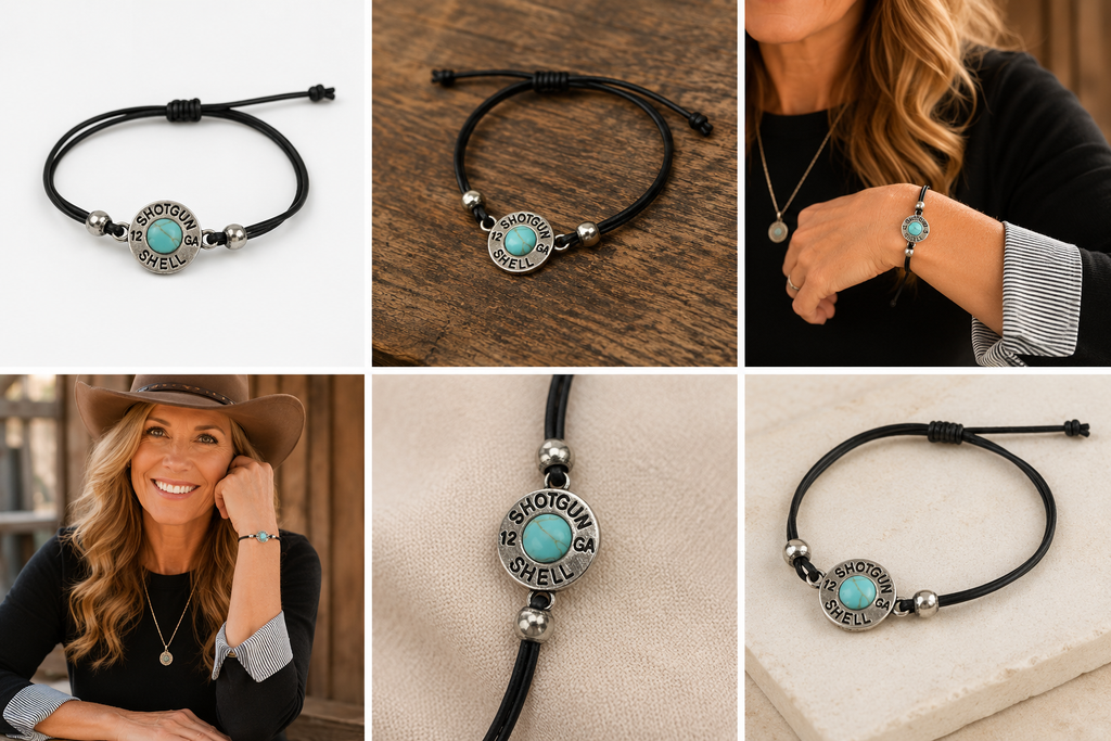 Handmade Shotgun Shell Bracelet | Western Turquoise Leather Cord Bracelet