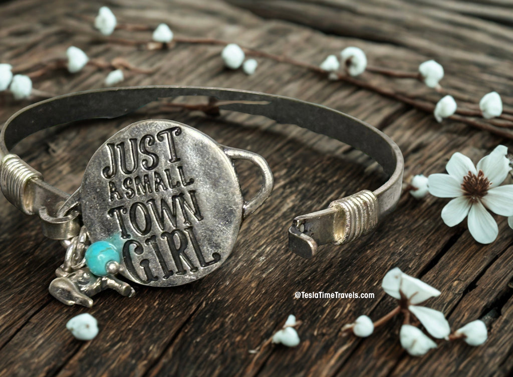 “Just a Small Town Girl” Western Bangle Bracelet with Turquoise Howlite & Western Animal Charm