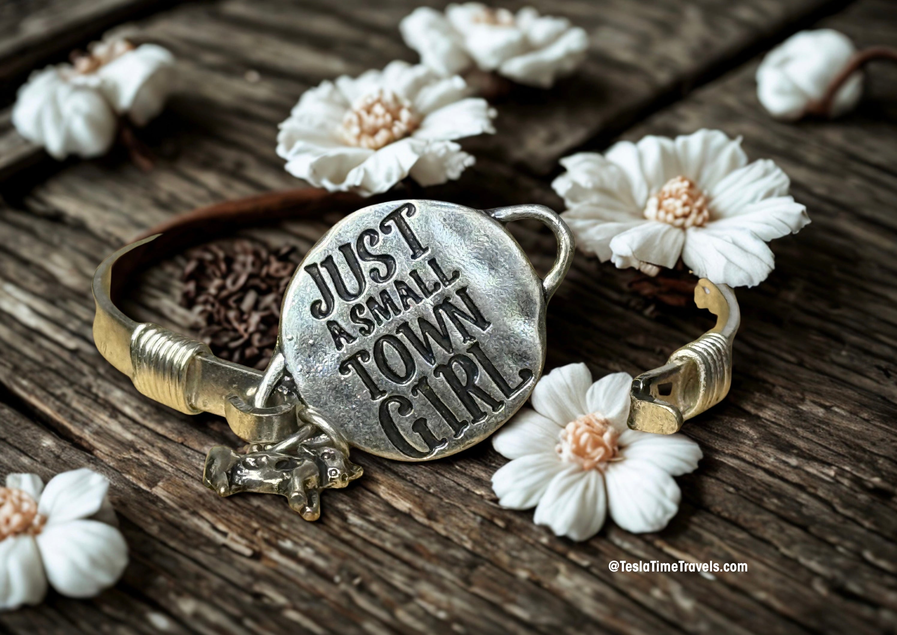 “Just a Small Town Girl” Western Bangle Bracelet with Turquoise Howlite & Western Animal Charm