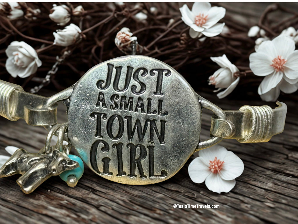 “Just a Small Town Girl” Western Bangle Bracelet with Turquoise Howlite & Western Animal Charm