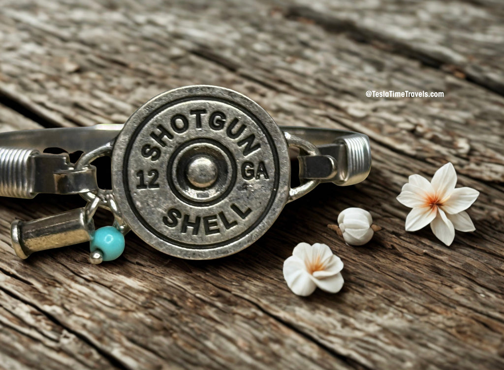 Shotgun Shell Bracelet with Turquoise Howlite & Bullet Charm | Western Hinge Bracelet