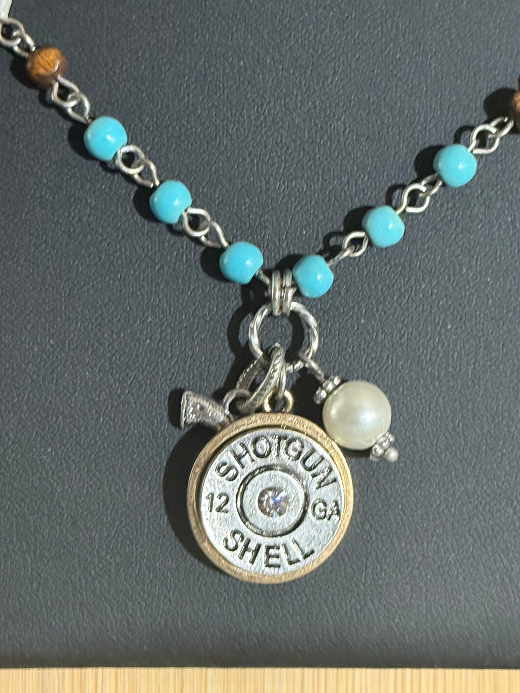 12 Gauge Shotgun Shell Necklace with Turquoise Beads & Pistol Charm | Ranch Lifestyle™ Jewelry