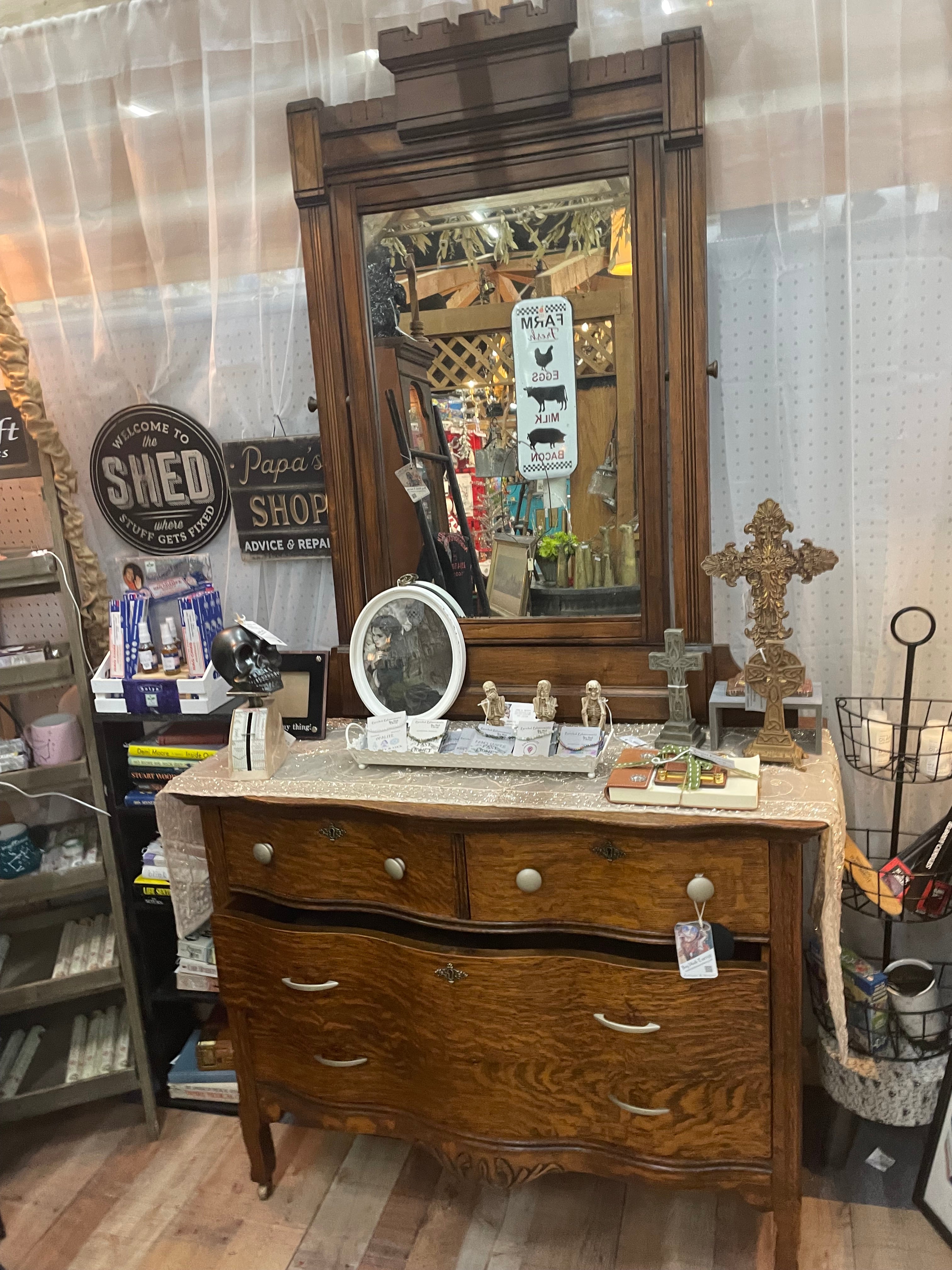 Antique Tiger Oak Dresser with Original Mirror
