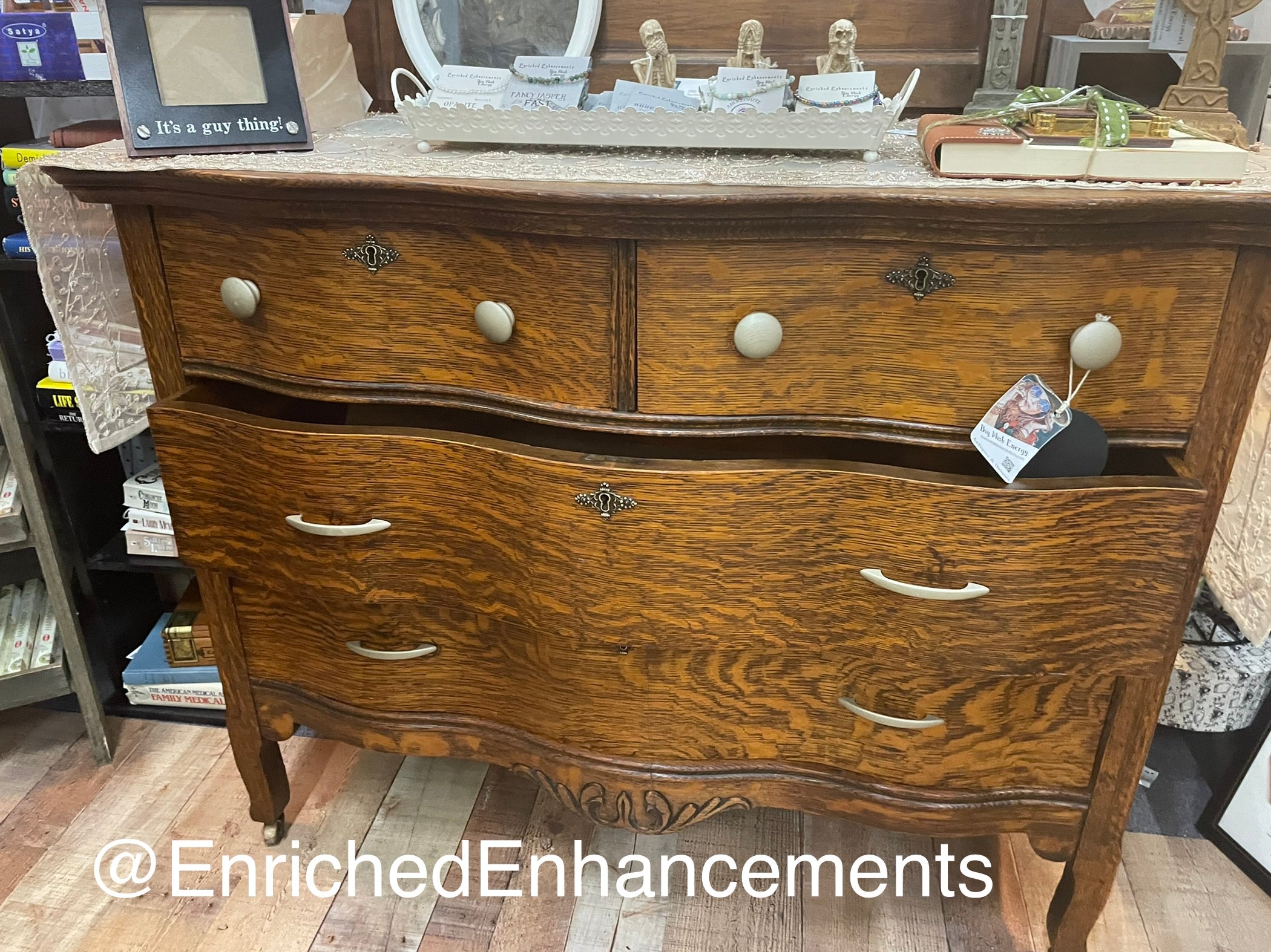 Antique Tiger Oak Dresser with Original Mirror