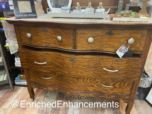 Antique Tiger Oak Dresser with Original Mirror