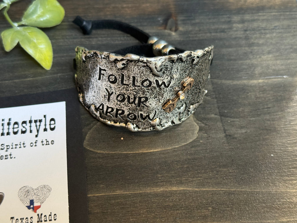 Follow Your Arrow Bracelet – Hand Stamped Western Leather Cuff – Ranch Lifestyle™ Handmade Cowgirl Jewelry