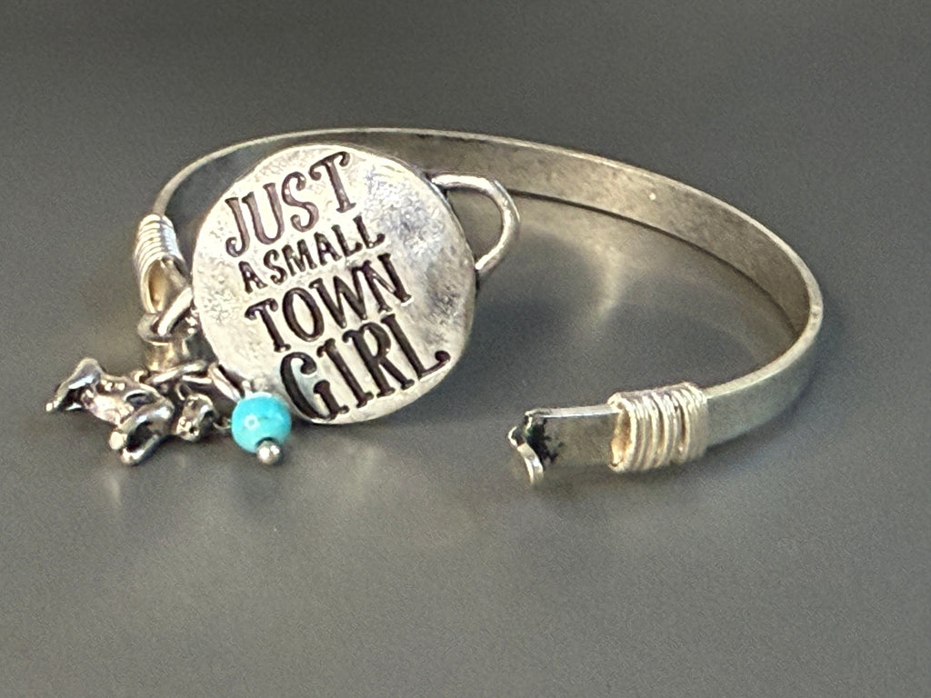 “Just a Small Town Girl” Western Bangle Bracelet with Turquoise Howlite & Western Animal Charm