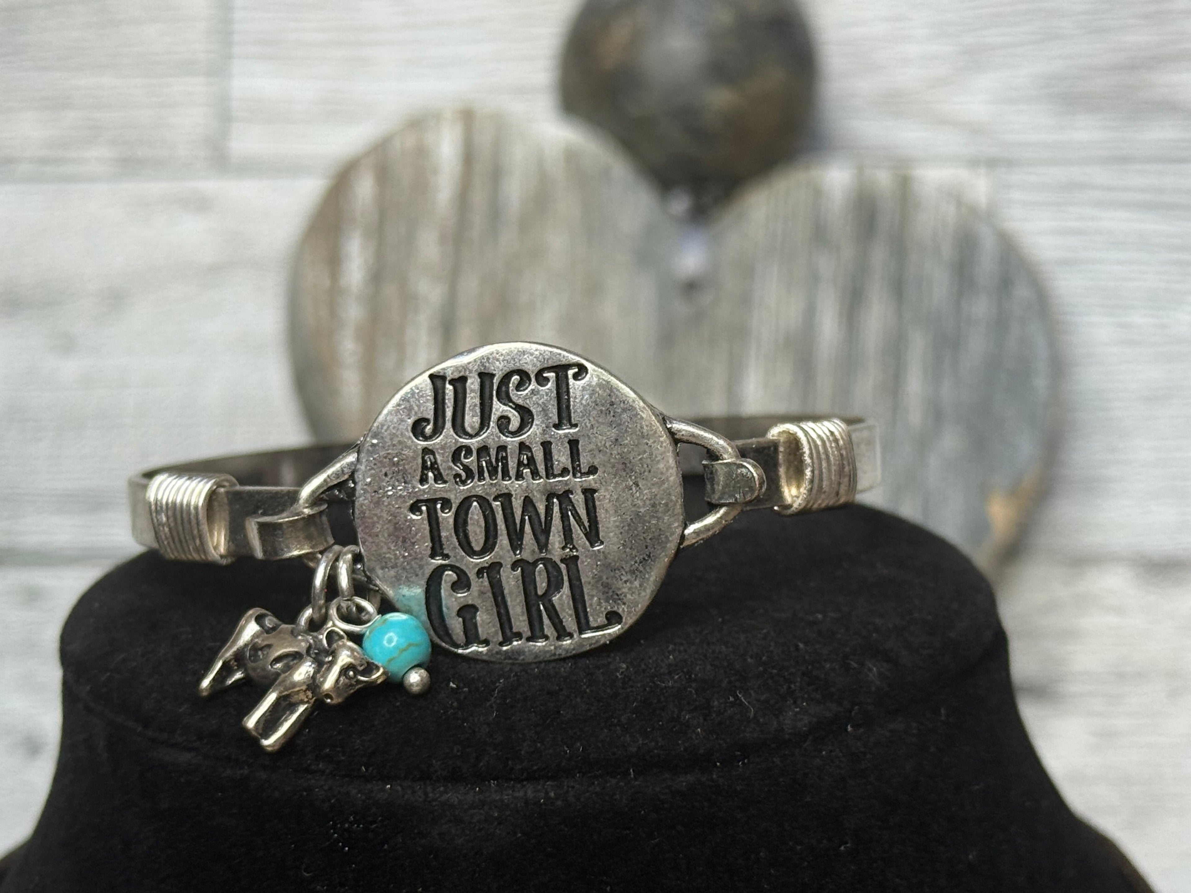 “Just a Small Town Girl” Western Bangle Bracelet with Turquoise Howlite & Western Animal Charm