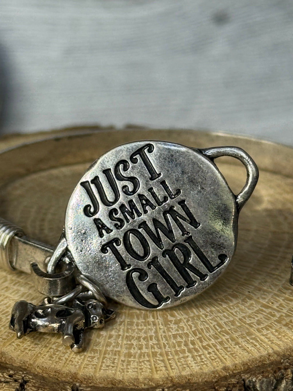 “Just a Small Town Girl” Western Bangle Bracelet with Turquoise Howlite & Western Animal Charm