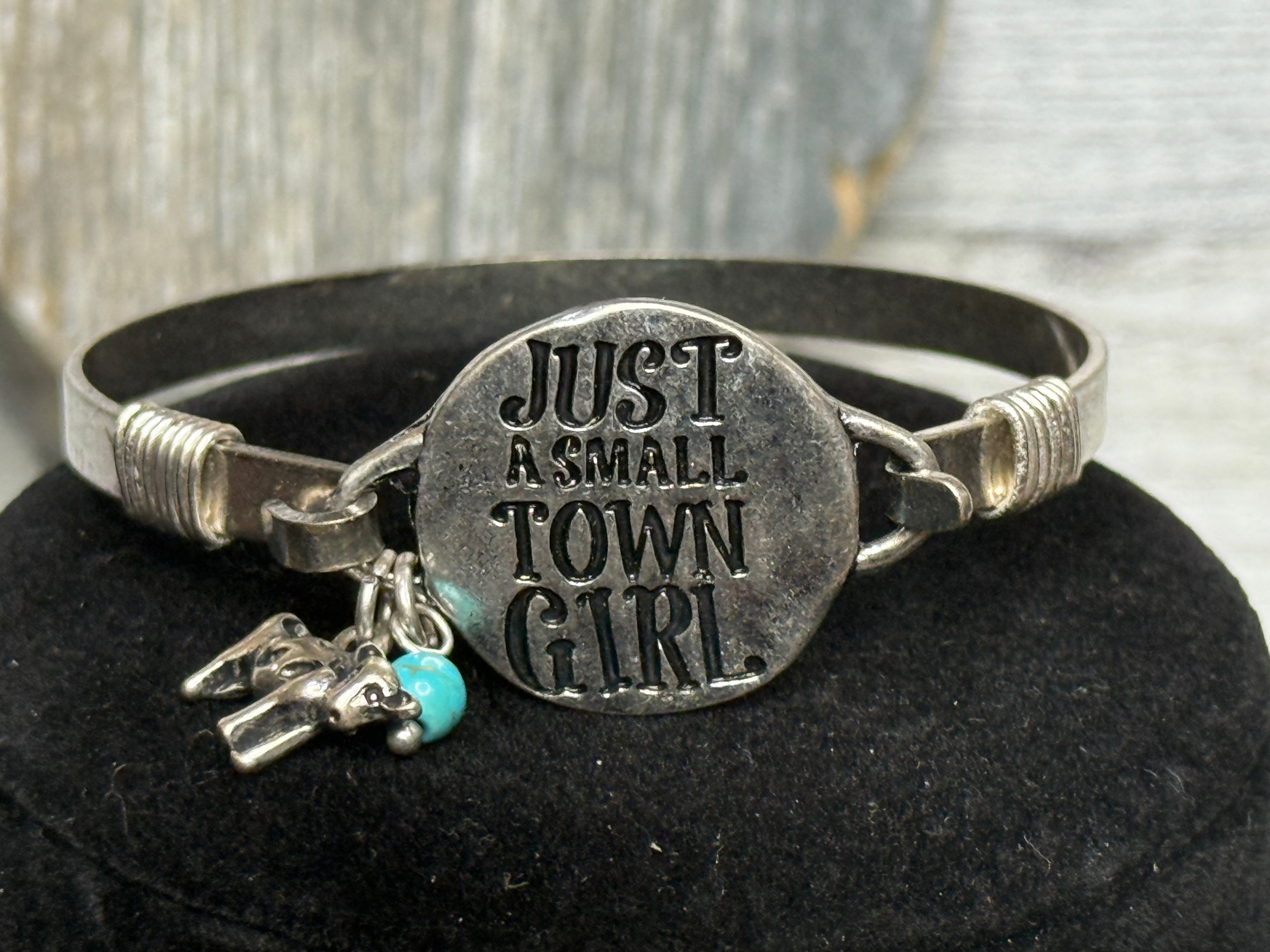 “Just a Small Town Girl” Western Bangle Bracelet with Turquoise Howlite & Western Animal Charm