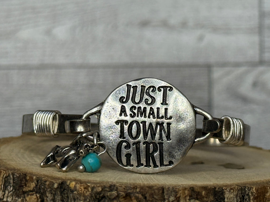 “Just a Small Town Girl” Western Bangle Bracelet with Turquoise Howlite & Western Animal Charm