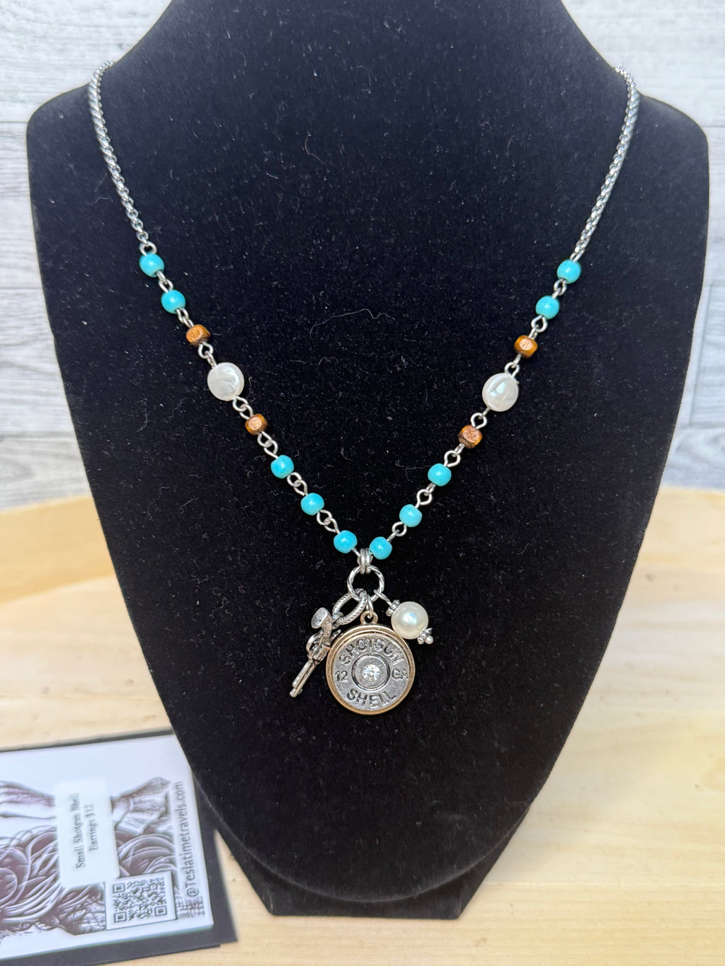 12 Gauge Shotgun Shell Necklace with Turquoise Beads & Pistol Charm | Ranch Lifestyle™ Jewelry