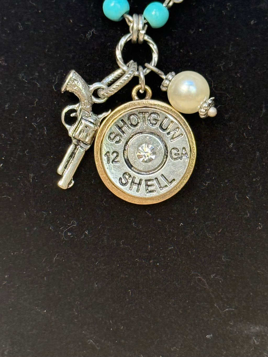 12 Gauge Shotgun Shell Necklace with Turquoise Beads & Pistol Charm | Ranch Lifestyle™ Jewelry