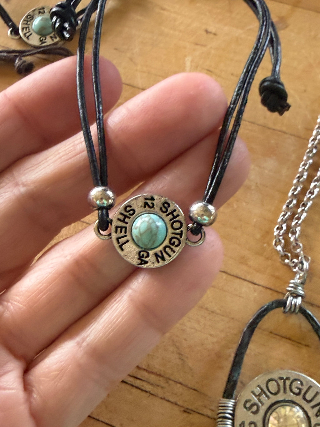 Handmade Shotgun Shell Bracelet | Western Turquoise Leather Cord Bracelet