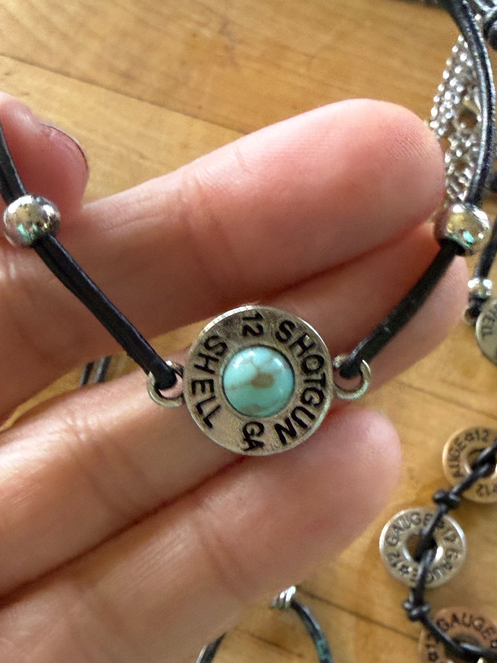 Handmade Shotgun Shell Bracelet | Western Turquoise Leather Cord Bracelet