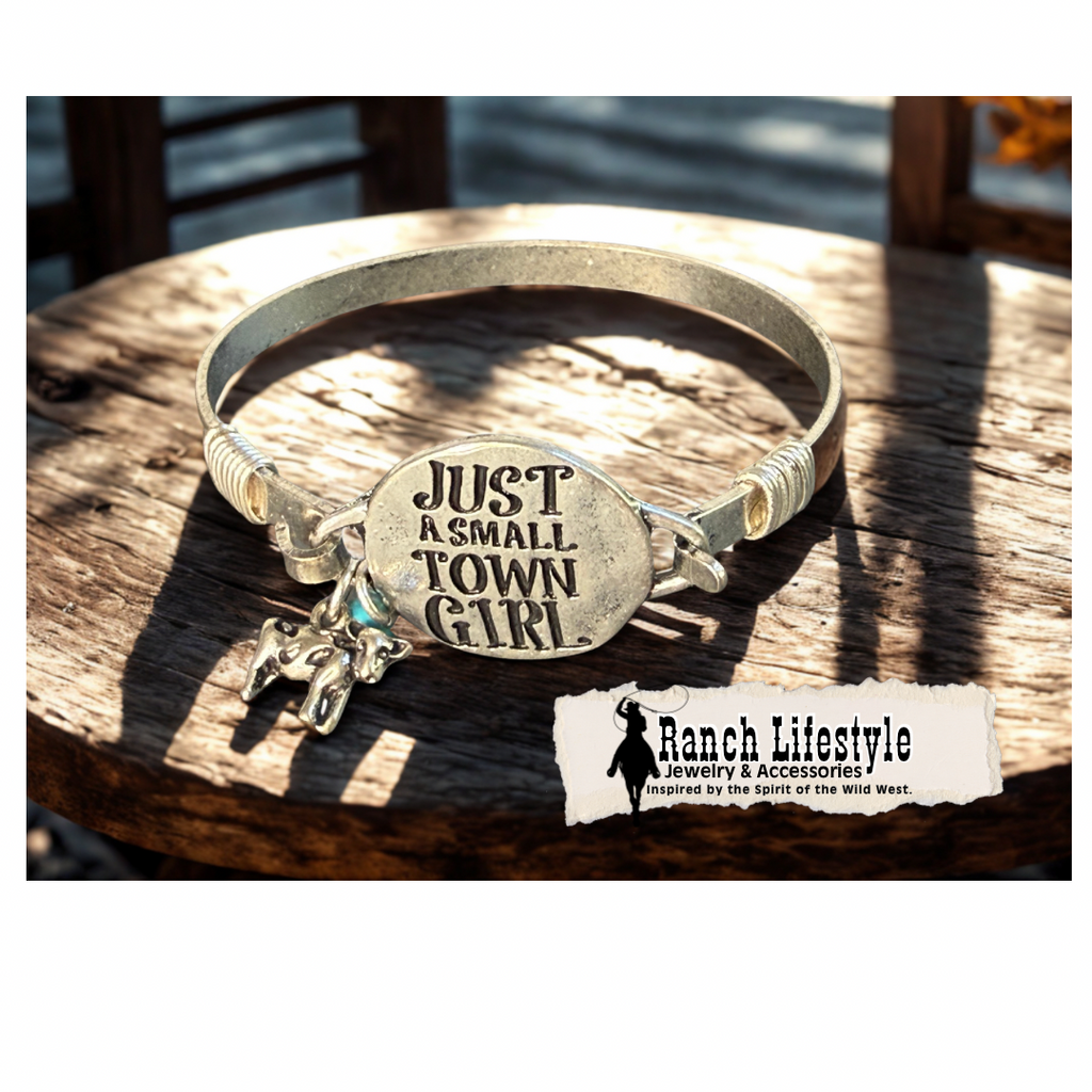 “Just a Small Town Girl” Western Bangle Bracelet with Turquoise Howlite & Western Animal Charm