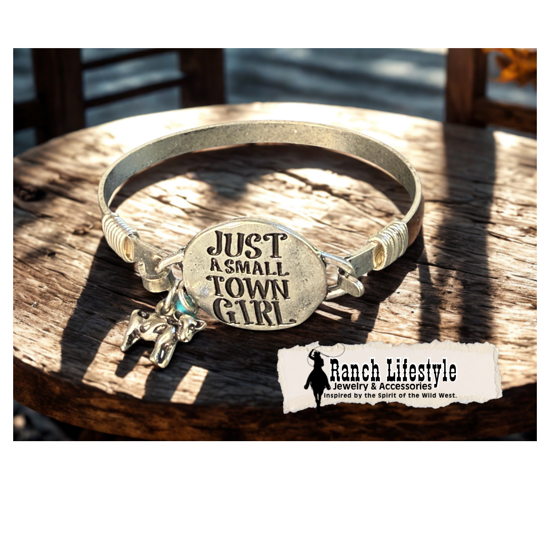 “Just a Small Town Girl” Western Bangle Bracelet with Turquoise Howlite & Western Animal Charm