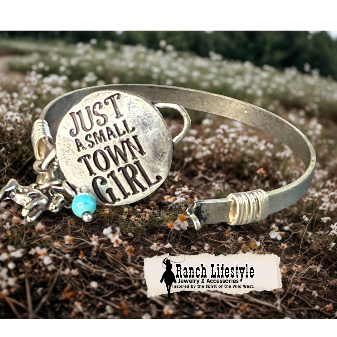 “Just a Small Town Girl” Western Bangle Bracelet with Turquoise Howlite & Western Animal Charm