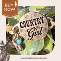"Country Girl" Hand Stamped Western Bangle Bracelet with Turquoise Howlite & Rooster Charm