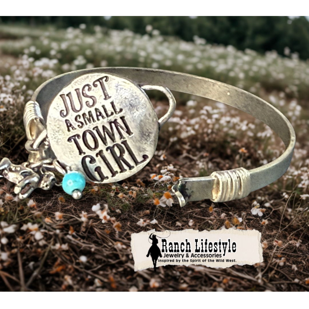 “Just a Small Town Girl” Western Bangle Bracelet with Turquoise Howlite & Western Animal Charm