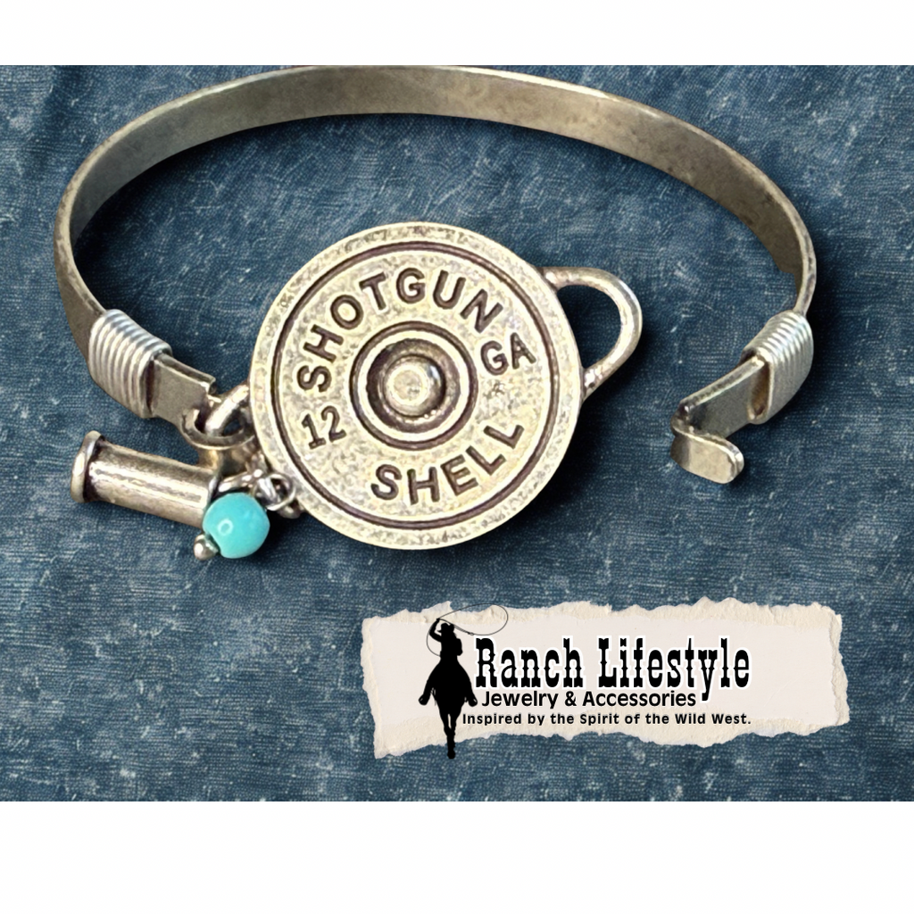 Shotgun Shell Bracelet with Turquoise Howlite & Bullet Charm | Western Hinge Bracelet