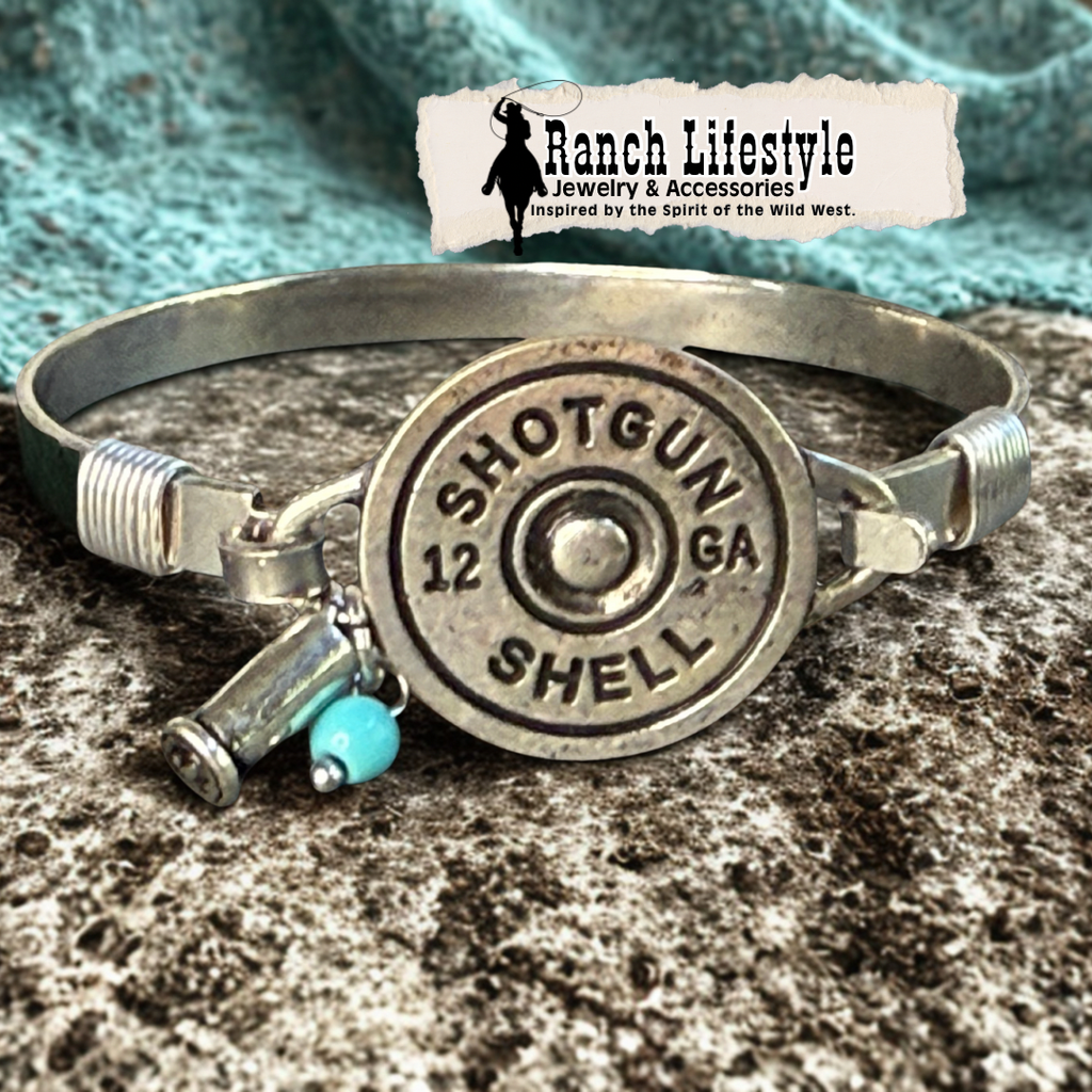 Shotgun Shell Bracelet with Turquoise Howlite & Bullet Charm | Western Hinge Bracelet