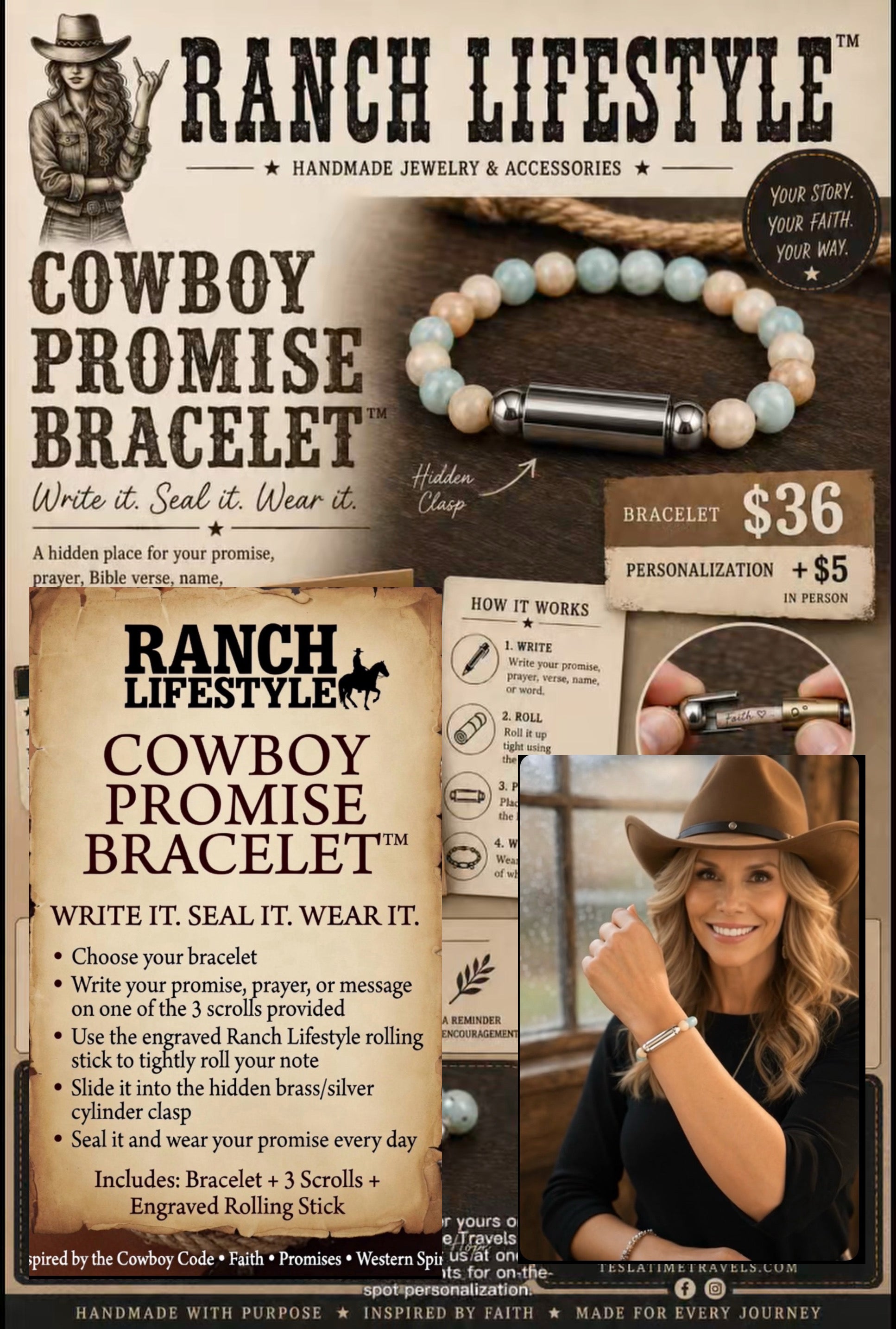 Cowboy Promise Bracelet™ — Secret Message Capsule Bracelet, Handmade Gemstone Jewelry