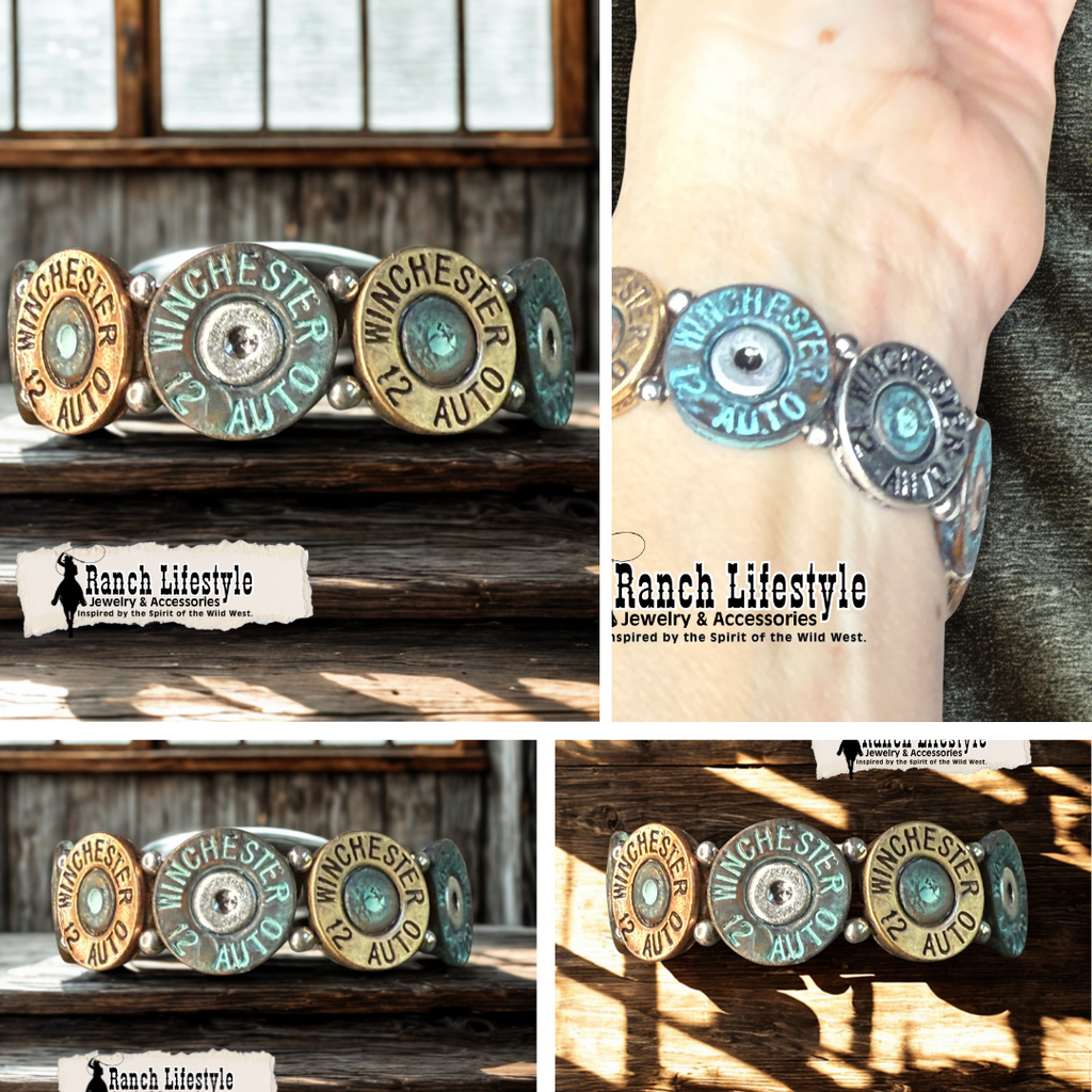 Handmade 12 gauge shotgun shell bracelet with tri-tone metals – Ranch Lifestyle western jewelry